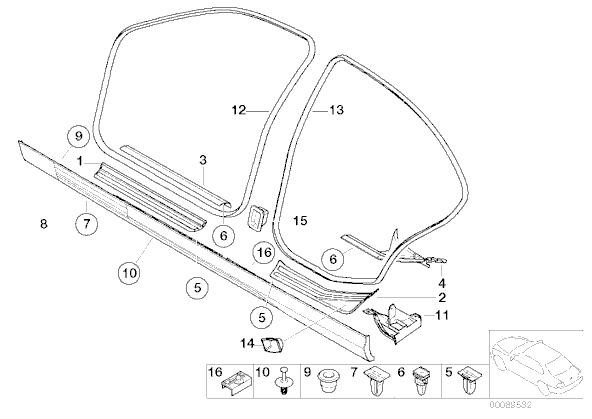10 pieces BMW E32 E34 E36 E38 E39 E46 E83 X3 Door Sill ... bmw 528i door sill parts diagram 