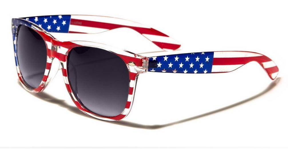 USA American Flag clear frame Fire / Blue Mirror lens sunglasses new ...