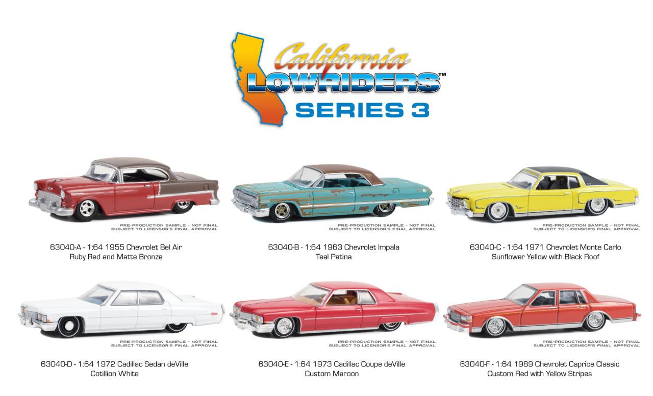 GREENLIGHT 63040 CALIFORNIA LOWRIDERS SERIES 3 SET OF 6 DIECAST 