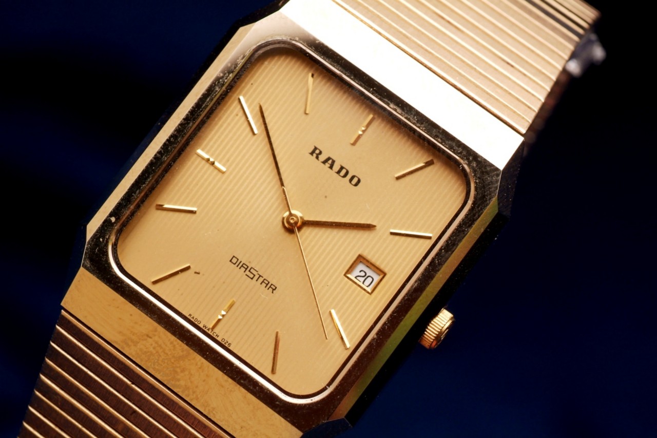 rado diastar date gold / sapphire crystal mens watch!