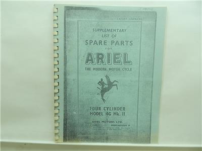 ALIEL様 COPY 1957 Supplementary List Of Spare Parts For Ariel Model 4G