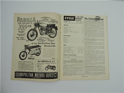 Vintage April 1961 CYCLE Magazine Parilla Grand Prix Scrambles Jawa Vespa L2854 