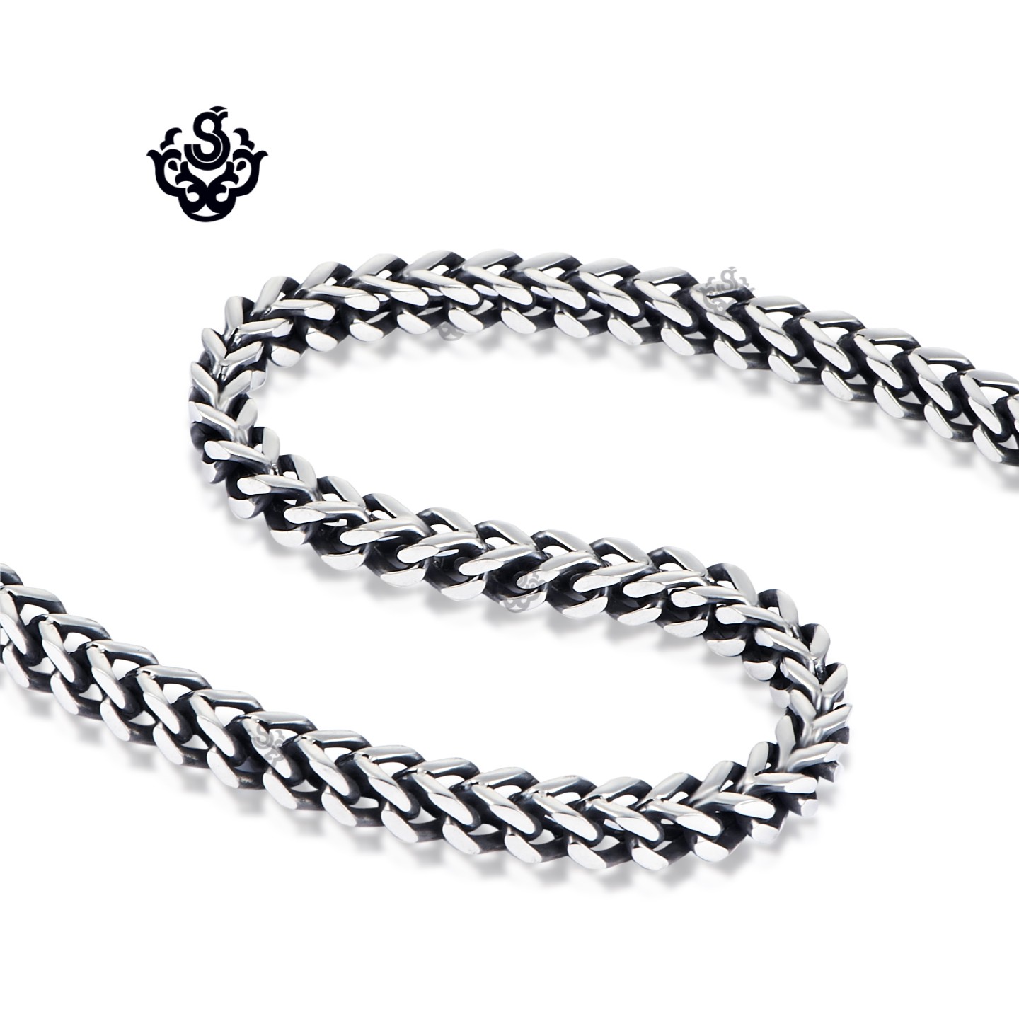 Silver necklace solid stainless steel black vintage style link chain