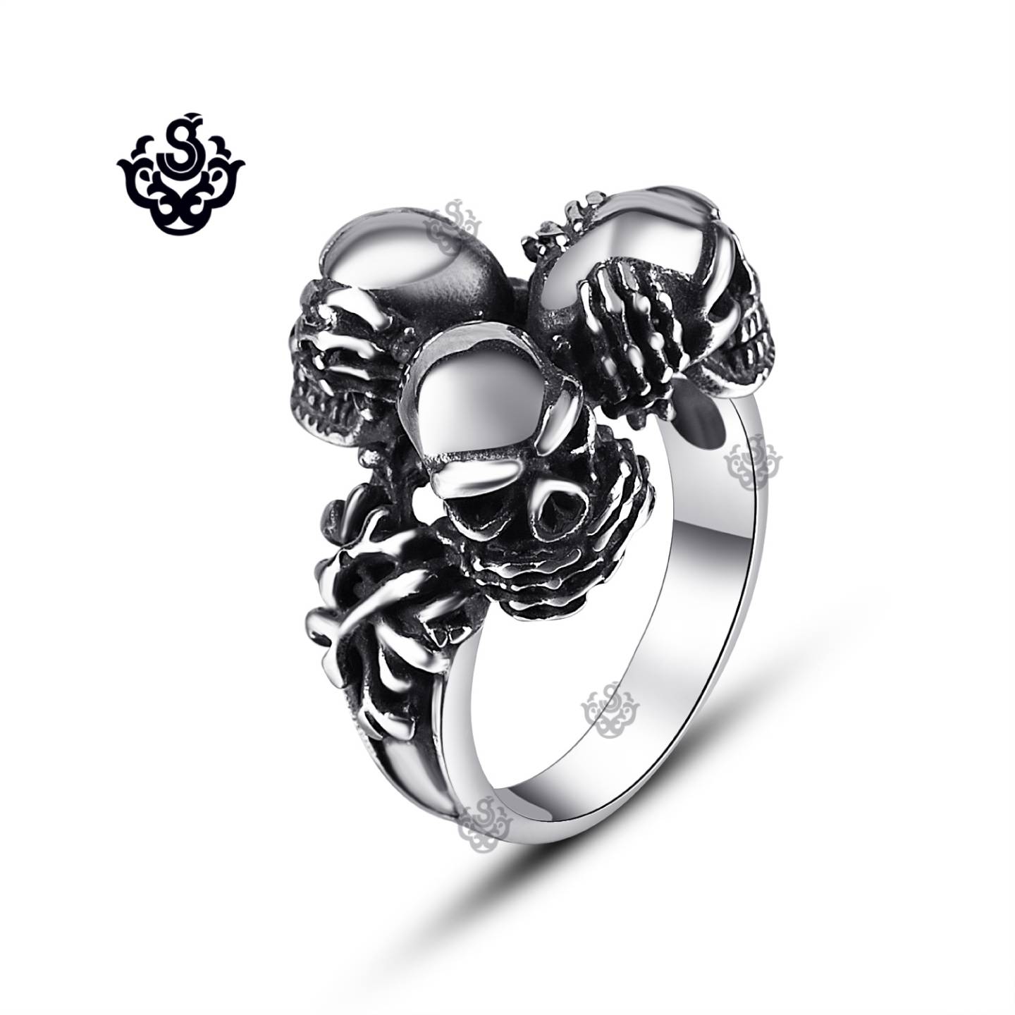 THREE WISE SKULLS RING