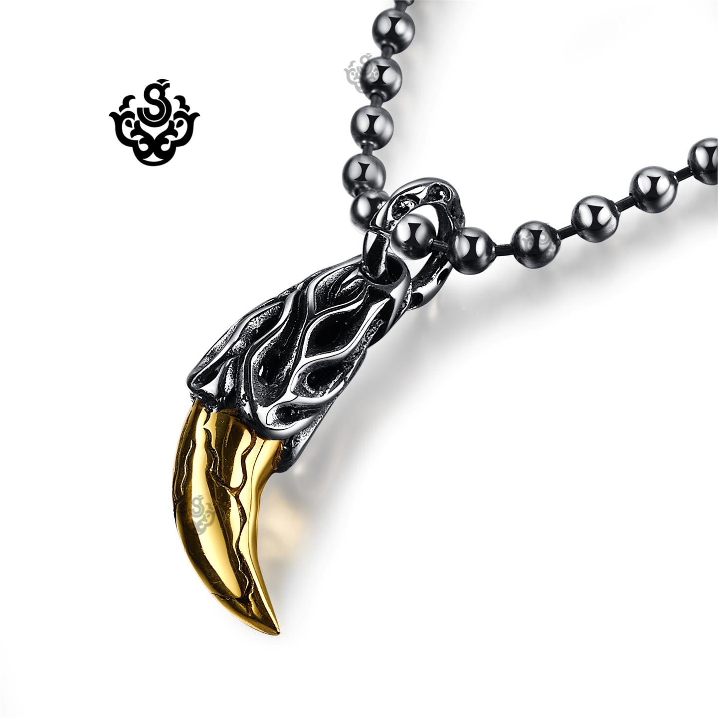 Silver gold wolf tooth pendant solid stainless steel chain Gothic chain ...
