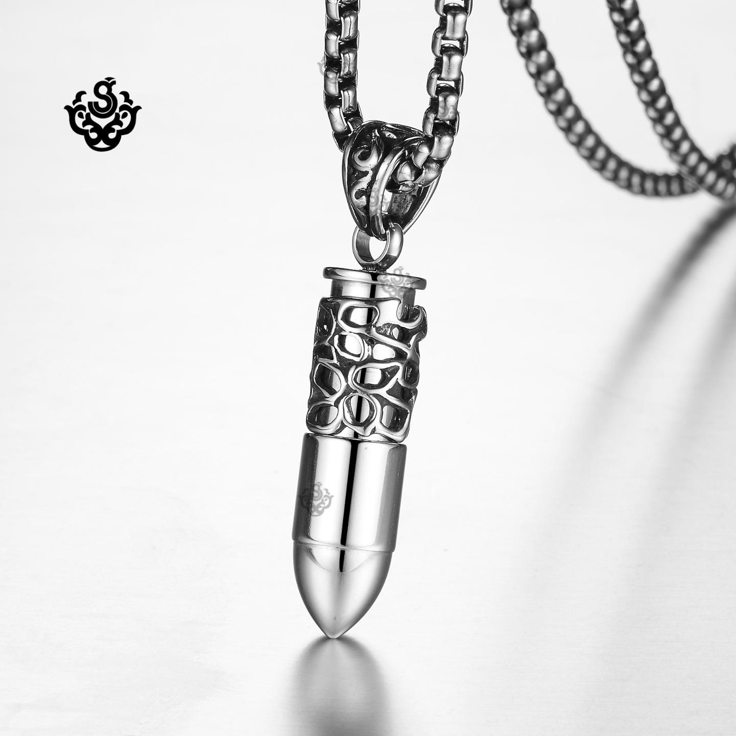 Silver bullet solid pendant stainless steel ball chain necklace soft ...