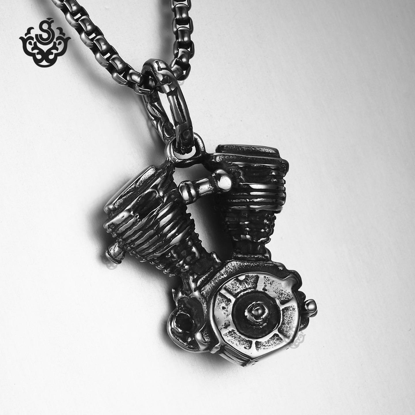 Bike Motor engine pendant necklace silver stainless steel bikies chain