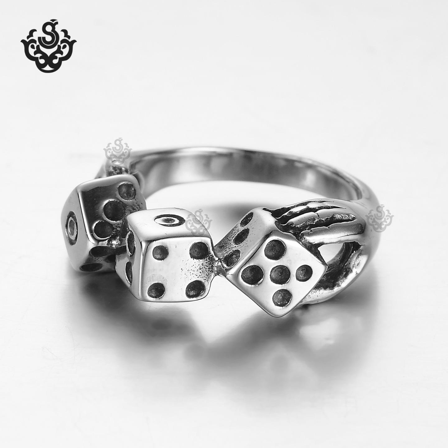Silver ring stainless steel lucky dice soft gothic