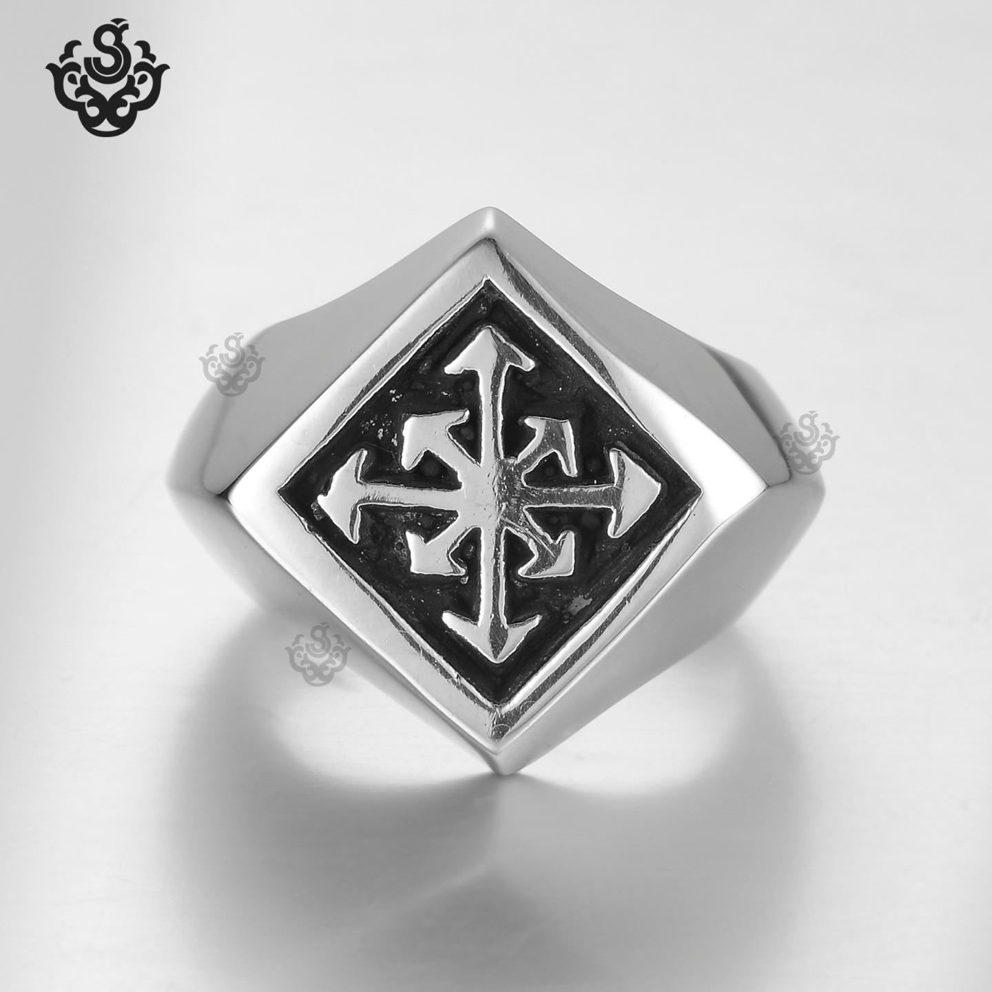 Silver cross arrow pattern ring solid stainless steel band soft gothic ...