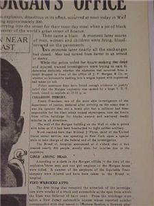 VINTAGE NEWSPAPER HEADLINE~NEW YORK STOCK MARKET WALL STREET BOMB