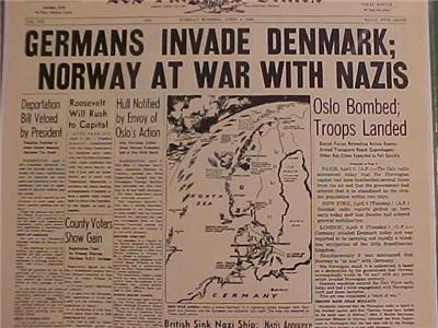 VINTAGE NEWSPAPER HEADLINE ~ WORLD WAR 2 GERMAN ARMY DENMARK