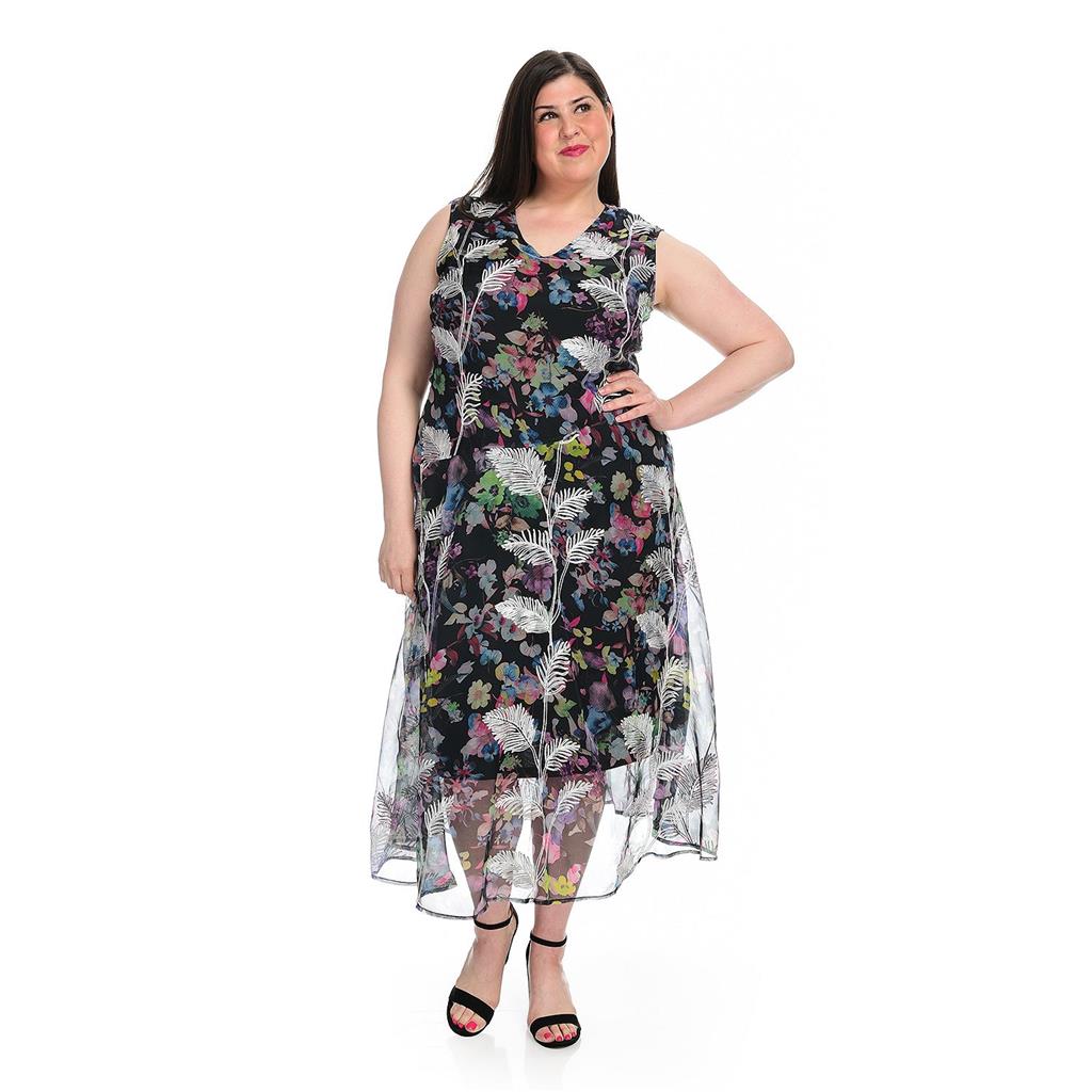 V-Neck Chiffon Embroidered Maxi Dress 