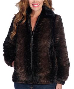 Pamela McCoy Genuine Leather /& Knit Long Sleeve Fringe Detailed Zip Front Jacket