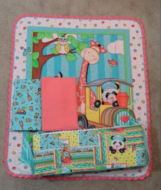 Nursery Crib Quilt Sheet Set Circus Train Chug Chug Choo Choo