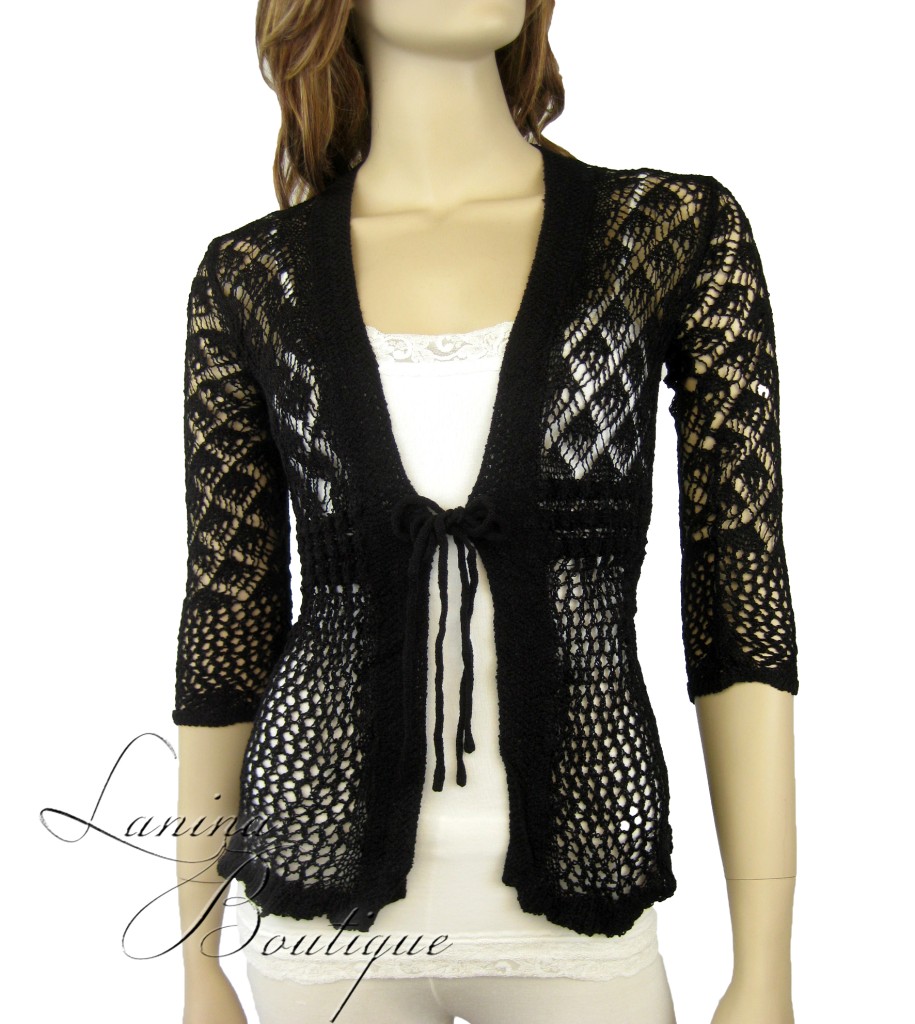 WOMENS LADIES CROCHET BOYFRIEND SHORT SLEEVE KNITTED OPEN CARDIGAN PLUS