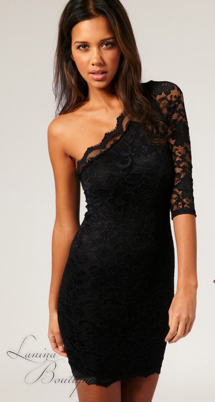 ASOS Black Lace One-Sleeve Bodycon Dress Sz 6 8 10 12 14 16 Cocktail Party