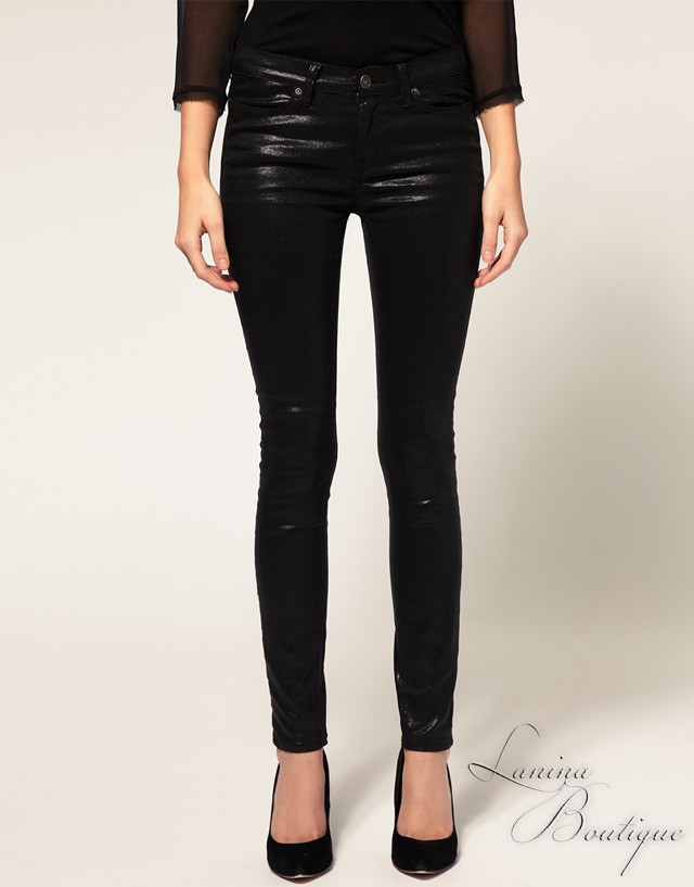 ASOS Wet Look Black Skinny Jeans Sz 6 8 10 12 14 16 BNWT Ladies Stretch ...