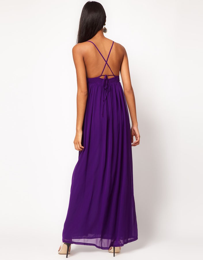 ASOS Empire Chiffon Maxi Dress Black/Purple Sz AU 6 8 10 12 14 16 ...
