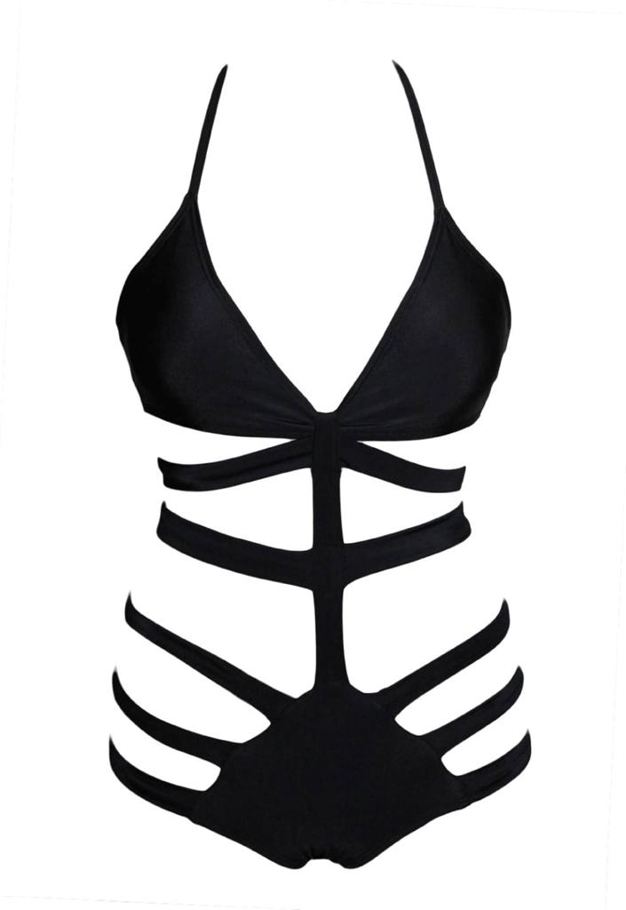 Sexy Black Bikini Strappy Cut-Out Monokini Swimsuit Swimwear Sz S M L 8 ...