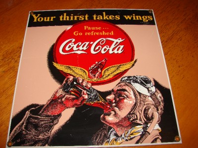 COCA- COLA YOUR THIRST TAKES WINGS ANDE ROONEY PORCELAIN / STEEL SIGN ...