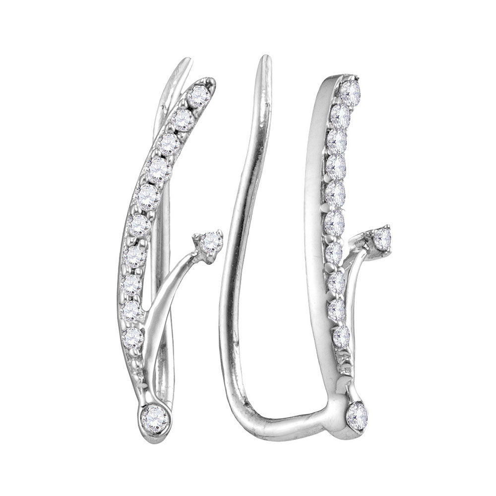 10K White Gold Diamond Climbing Earrings Small Curved Ear Crawlers