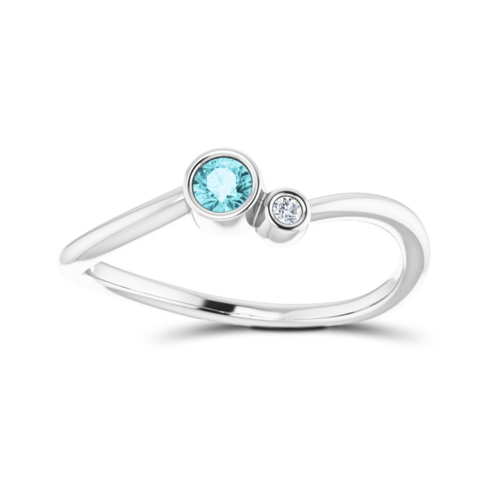 14K White Gold Women's Zircon and Diamond Bezel Set Two Stone Ring December Birthstone
