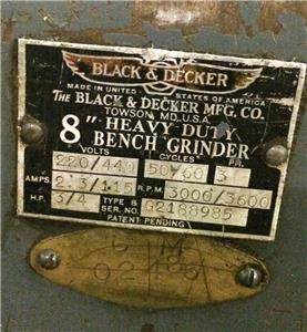 Black Decker Type G 8 Heavy Duty Bench Grinder 220 440 Volt 3
