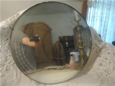 Vintage Large Round Etched Glass Art Deco Smoke Edge Frameless Wall Vintage Large Round Etched Glass Art Deco Smoke Edge Frameless Wall Mount Mirror