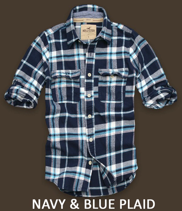 NWT NEW Mens Hollister Plaid Flannel Shirt Button Down Blue Navy Red S ...