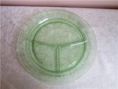 Antique Vtg Green Depression Glass Divided Dish Relish Dessert
