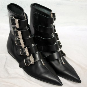 BLACK POINTY SKULL BUCKLE ANKLE BOOTS GOTH VINTAGE 37 4 | eBay