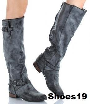 Black Polish Knee High Motorcycle Women Boot Shoes sz 7 | eBay