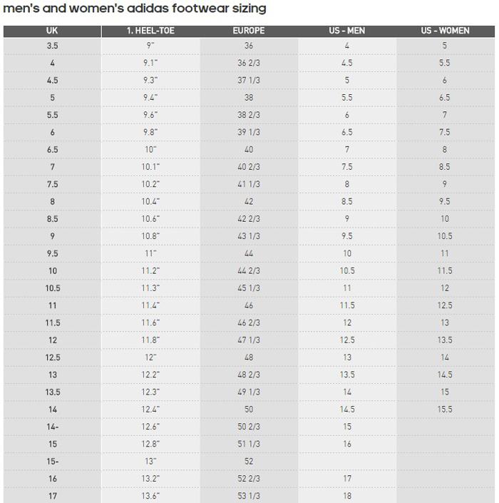 Copa Mundial Sizing Chart