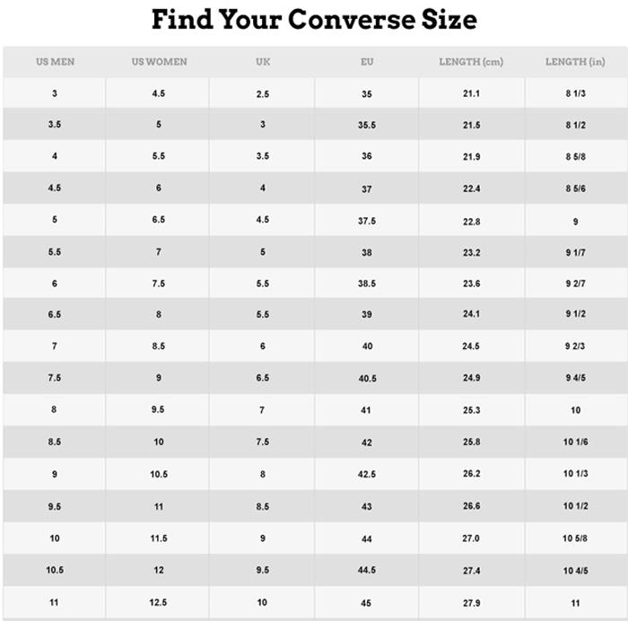 converse size chart australia