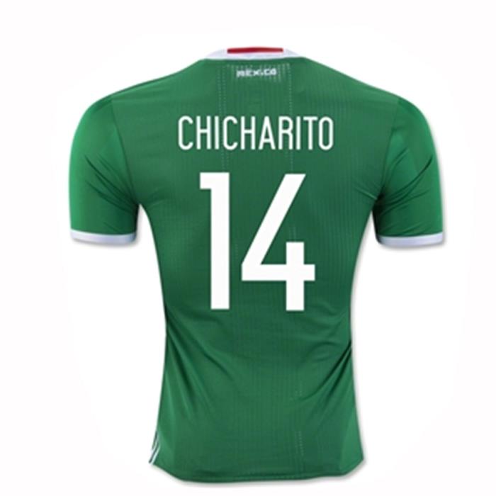 adidas Mexico 2016 Authentic Men's Home Jersey Chicharito 14 Green 1605