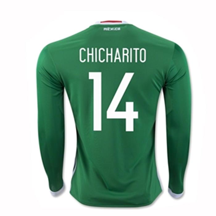 adidas Mexico 2016 LS Men's Home Jersey Long Sleeve Chicharito 14 Green ...