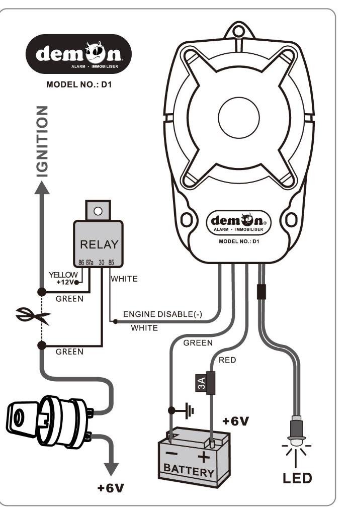 6v EASY FIT Two Wires Bike Scooter Trike Motorcycle Alarm- Plus