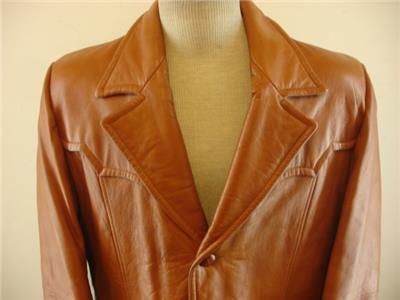 Mens M Pioneer Wear Tan Brn Leather Western Jacket Blazer Vtg Usa Tan Brn Leather Western Jacket Blazer