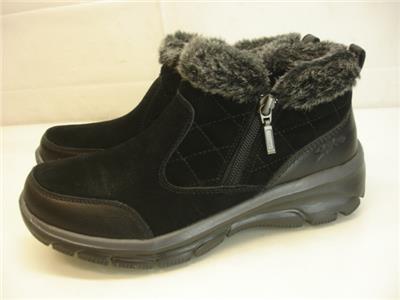 skechers suede zip ankle boot with faux fur