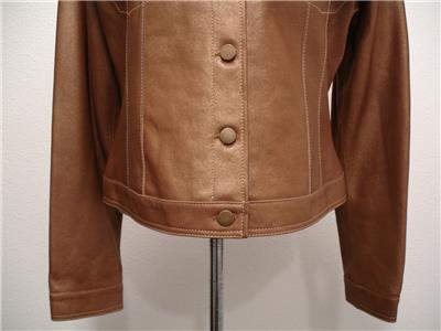 Women's 14 Di Vita Metallic Gold Brown Leather Jean Jacket
