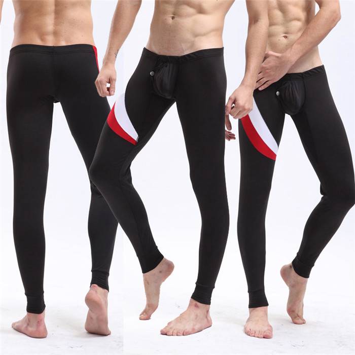 New Comfy Sexy Low Mens Tight Thermal Underwear Bulge Pouch Long Pants ...