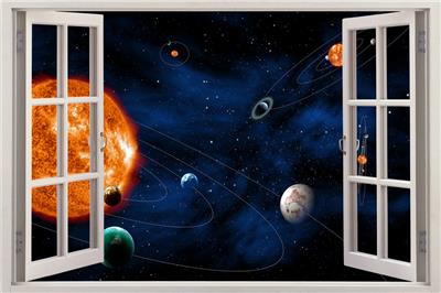 Space Planets Solar System 3d Window View Decal Wall Sticker Decor