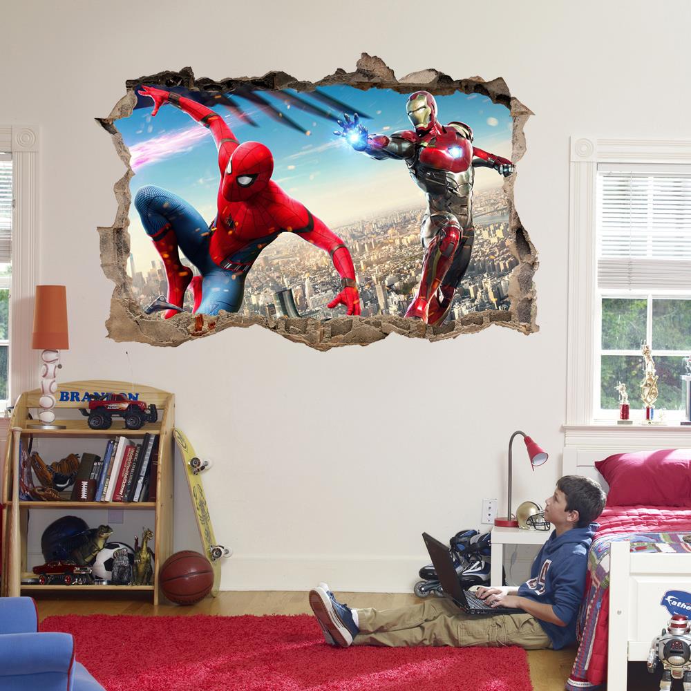 Details About Spider Man Iron 3d Smashed Wall Sticker Decal Decor Art Mural Marvel J739