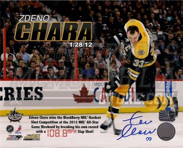 Zdeno Chara Boston Bruins Signed 2012 Record Breaking NHL Hardest Shot 8x10  LE