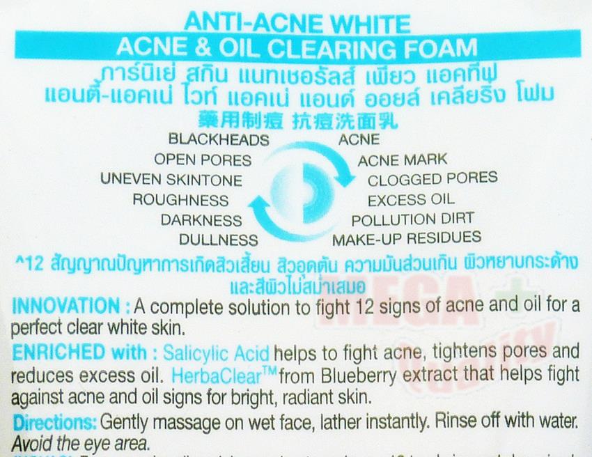 garnier pure active anti acne foam ingredients