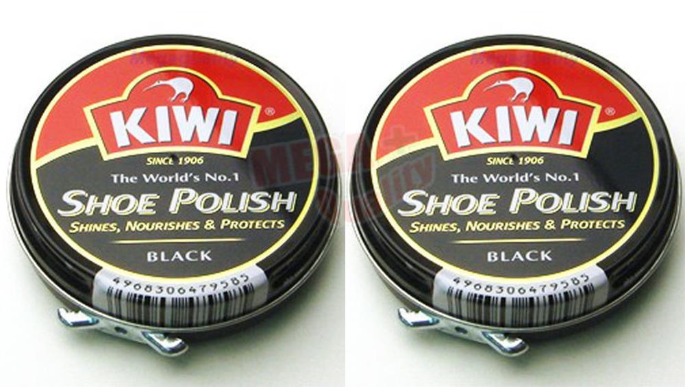 2 x KIWI # BLACK Shoe Boot Polish Wax Glossy Shines Nourishes