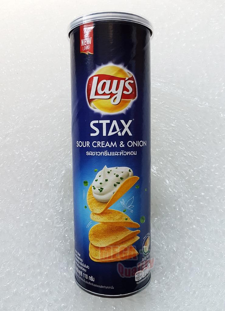 Lays Stax Potato Crisps Crispy Chips Snack Sour Cream And Onion Flavour 100g Ebay