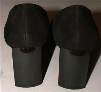 meucci classic suede pump heels with patent leather block heel