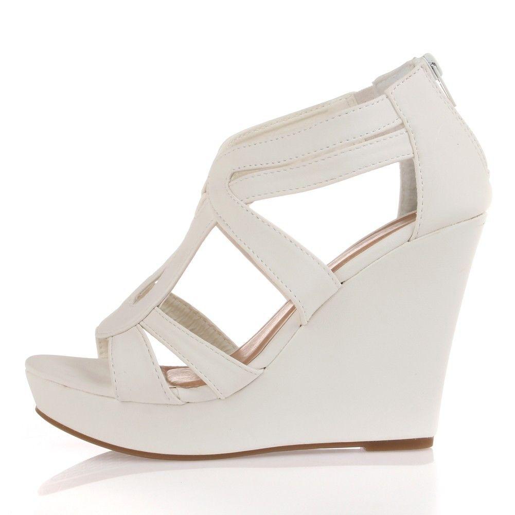 White Strappy Gladiator Wedge Sandal~Open Toe High Heel Women Platform ...