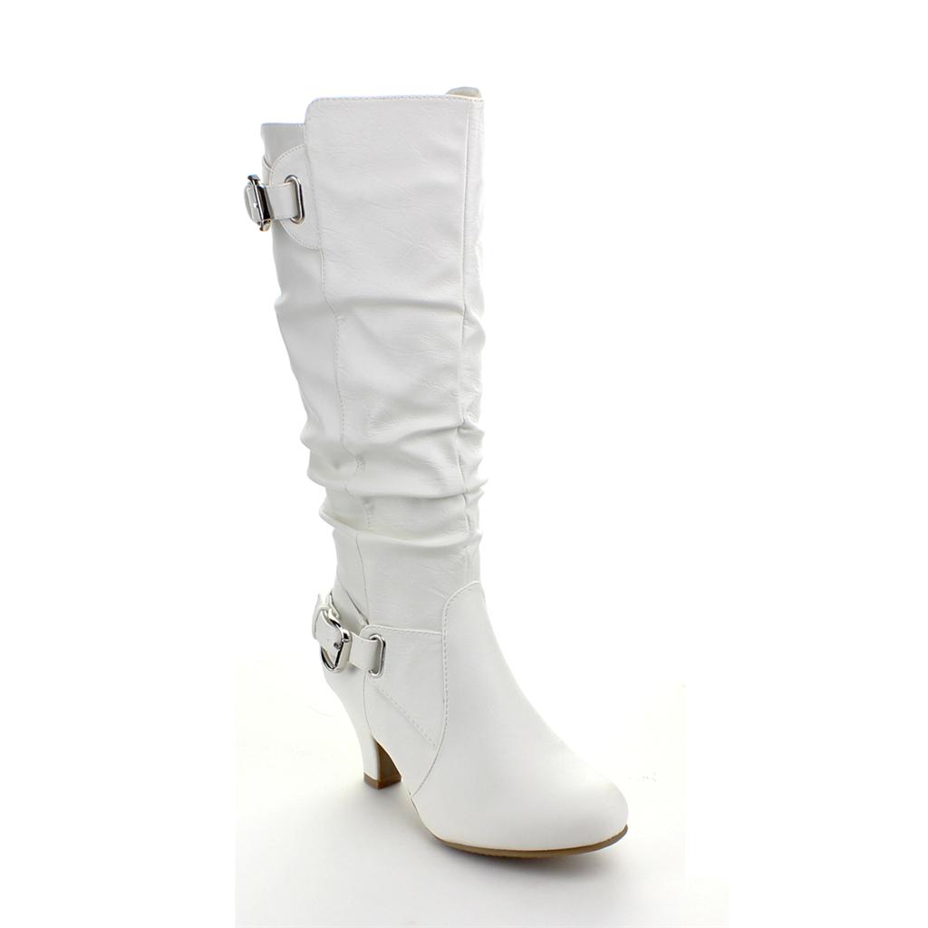 white mid heel boots